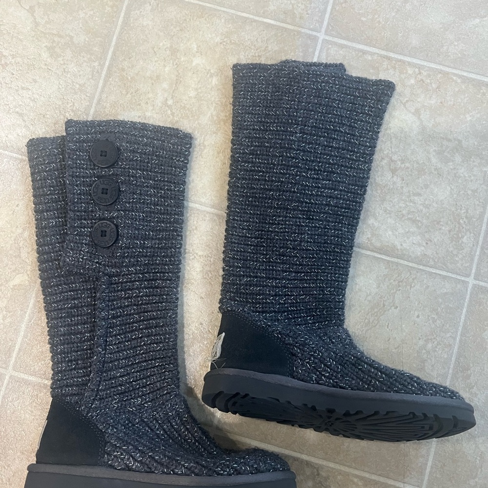 UGG Knit Button Boots - Dark Gray